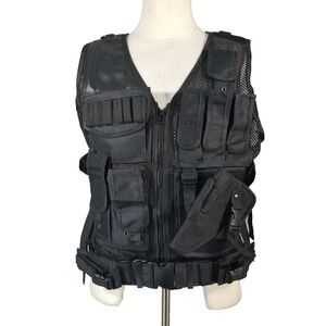 Unbranded Tactical Vest Unisex Large Black Mesh Detachable Belt Holster Utility